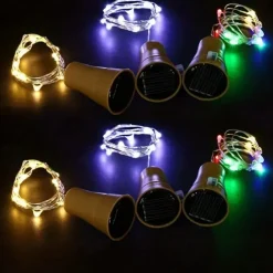 2M Solar String Lights, 20 LEDs Wine Bottle String Lights, Warm White, RGB and Waterproof for Christmas & Wedding Decorations 5pcs Set