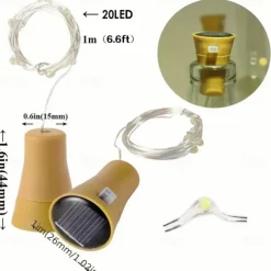 2M Solar String Lights, 20 LEDs Wine Bottle String Lights, Warm White, RGB and Waterproof for Christmas & Wedding Decorations 5pcs Set