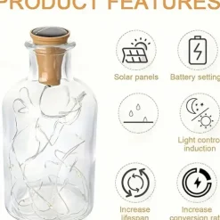 2M Solar String Lights, 20 LEDs Wine Bottle String Lights, Warm White, RGB and Waterproof for Christmas & Wedding Decorations 5pcs Set