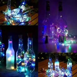 2M Solar String Lights, 20 LEDs Wine Bottle String Lights, Warm White, RGB and Waterproof for Christmas & Wedding Decorations 5pcs Set