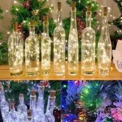 2M Solar String Lights, 20 LEDs Wine Bottle String Lights, Warm White, RGB and Waterproof for Christmas & Wedding Decorations 5pcs Set