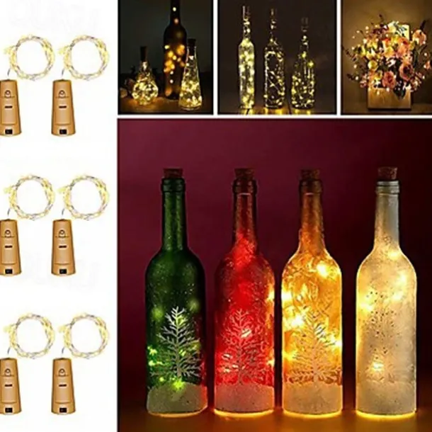 2m Wine Bottle String Lights 6pcs 20 LEDs Warm White White Red Creative Decoration for Party Holidays Christmas Tree Light up