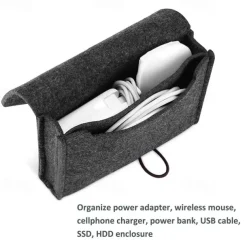 Macbook Power Adapter Case Storage Bag Felt Portable Electronics Accessories Organizer Pouch for MacBook Pro Air Laptop Power Supply Magic Mouse Charger Cable Hard Drive Power Bank