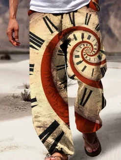 Machine Clock Casual Men's 3D Print Pants Trousers Outdoor Street Going out Polyester Black Red Khaki S M L Mid Waist Elasticity Pants