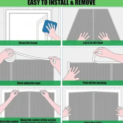 Magnetic Fly Screen Door,Heavy Duty Bug Curtain Full Frame, Keep Bugs Out Lets Fresh Air in Without Drilling