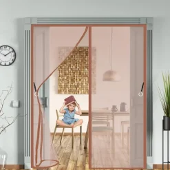 Magnetic Fly Screen Door,Heavy Duty Bug Curtain Full Frame, Keep Bugs Out Lets Fresh Air in Without Drilling
