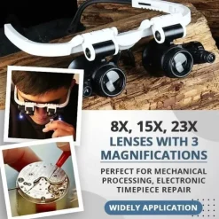 Magnifying Glasses 8X 15X 23X Magnifier LED Headband Glass Eye Magnifying Repair Tool Watchmaking Coin Stamp Currency Book Errors Jewelry Necklace Magnifier Glasses Beading Biology Loupe Microscope