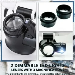 Magnifying Glasses 8X 15X 23X Magnifier LED Headband Glass Eye Magnifying Repair Tool Watchmaking Coin Stamp Currency Book Errors Jewelry Necklace Magnifier Glasses Beading Biology Loupe Microscope