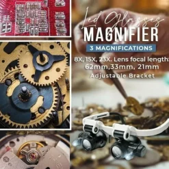 Magnifying Glasses 8X 15X 23X Magnifier LED Headband Glass Eye Magnifying Repair Tool Watchmaking Coin Stamp Currency Book Errors Jewelry Necklace Magnifier Glasses Beading Biology Loupe Microscope