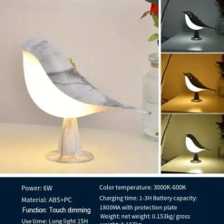 Magpie Night Light with Tri-color Touch Control Dimmable Cute Little Bird Night Light Rechargeable Aromatherapy Table Lamp for Bedroom Nursery Office Car Home Decor
