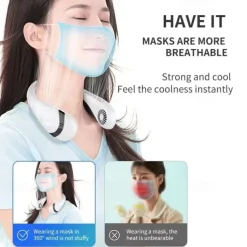 5000mAh Hanging Neck Fan – Portable Folding Bladeless Air Cooler, USB Type-C Rechargeable for Sports & Travel
