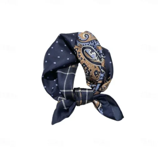 Male 100% Silk Square Scarf Outdoor Vacation Office Dark Yellow Black Scarf
