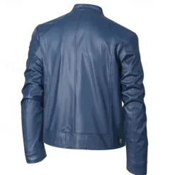 Male Faux Leather Jacket Transition Jacket Biker Jacket Casual Daily Travel Pocket All Seasons Solid / Plain Color Leisure Sweet Standing Collar Regular Black Royal Blue Brown Khaki Jacket