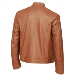 Male Faux Leather Jacket Transition Jacket Biker Jacket Casual Daily Travel Pocket All Seasons Solid / Plain Color Leisure Sweet Standing Collar Regular Black Royal Blue Brown Khaki Jacket