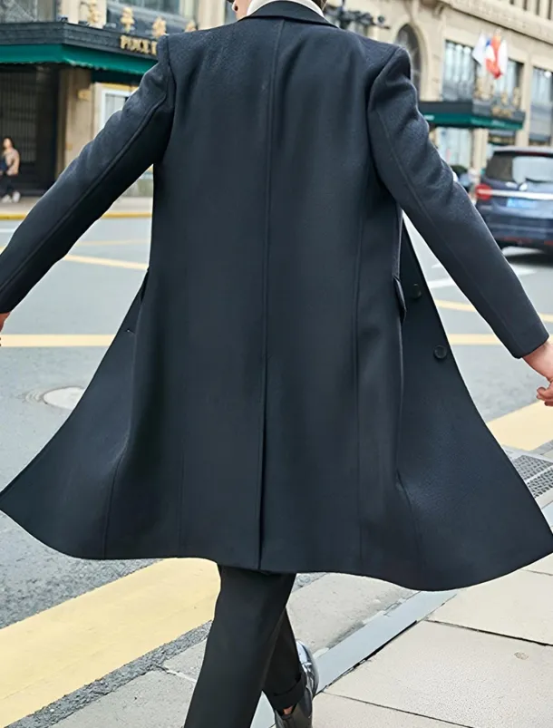 Male Overcoat Coat Trench Coat Daily Wear Buckle Fall & Winter Solid / Plain Color Leisure Lapel Long Camel Black Gray Jacket