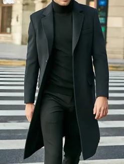 Male Overcoat Coat Trench Coat Daily Wear Buckle Fall & Winter Solid / Plain Color Leisure Lapel Long Camel Black Gray Jacket