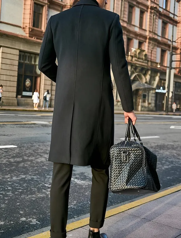 Male Overcoat Coat Trench Coat Daily Wear Buckle Fall & Winter Solid / Plain Color Leisure Lapel Long Camel Black Gray Jacket