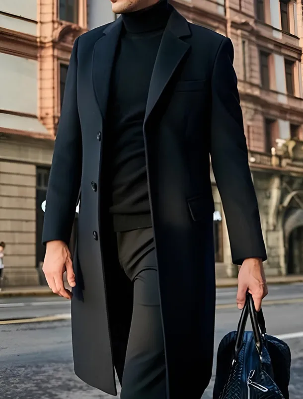 Male Overcoat Coat Trench Coat Daily Wear Buckle Fall & Winter Solid / Plain Color Leisure Lapel Long Camel Black Gray Jacket