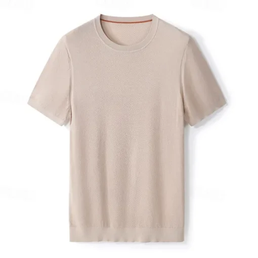 Male Silk Cotton Lyocell Blend T-Shirt Short Sleeve Crew Neck Summer Plain Jacquard Elegant Classic Crewneck Minimalist Vacation Home Cotton Black Blue Navy Blue Top Tee for Men
