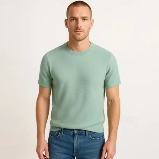 Male Silk Cotton Lyocell Blend T-Shirt Short Sleeve Crew Neck Summer Plain Jacquard Elegant Classic Crewneck Minimalist Vacation Home Cotton Black Blue Navy Blue Top Tee for Men