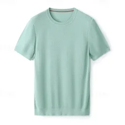 Male Silk Cotton Lyocell Blend T-Shirt Short Sleeve Crew Neck Summer Plain Jacquard Elegant Classic Crewneck Minimalist Vacation Home Cotton Black Blue Navy Blue Top Tee for Men