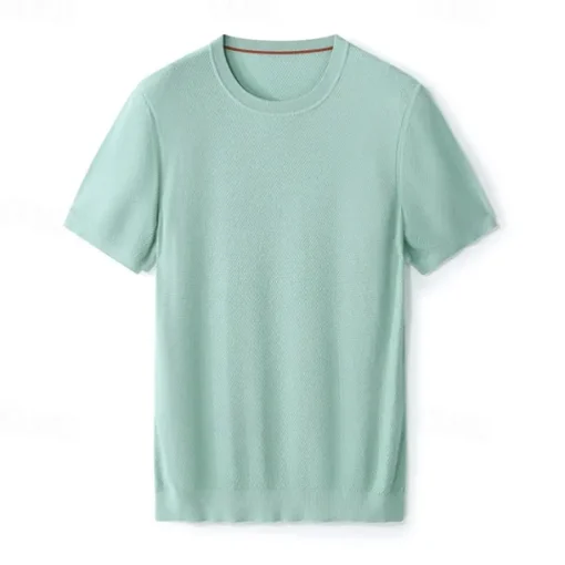 Male Silk Cotton Lyocell Blend T-Shirt Short Sleeve Crew Neck Summer Plain Jacquard Elegant Classic Crewneck Minimalist Vacation Home Cotton Black Blue Navy Blue Top Tee for Men