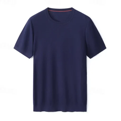 Male Silk Cotton Lyocell Blend T-Shirt Short Sleeve Crew Neck Summer Plain Jacquard Elegant Classic Crewneck Minimalist Vacation Home Cotton Black Blue Navy Blue Top Tee for Men