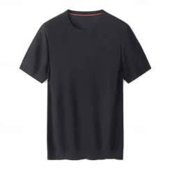 Male Silk Cotton Lyocell Blend T-Shirt Short Sleeve Crew Neck Summer Plain Jacquard Elegant Classic Crewneck Minimalist Vacation Home Cotton Black Blue Navy Blue Top Tee for Men