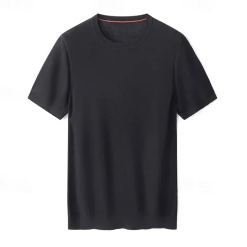 Male Silk Cotton Lyocell Blend T-Shirt Short Sleeve Crew Neck Summer Plain Jacquard Elegant Classic Crewneck Minimalist Vacation Home Cotton Black Blue Navy Blue Top Tee for Men