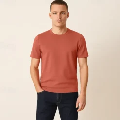 Male Silk Cotton Lyocell Blend T-Shirt Short Sleeve Crew Neck Summer Plain Jacquard Elegant Classic Crewneck Minimalist Vacation Home Cotton Black Blue Navy Blue Top Tee for Men