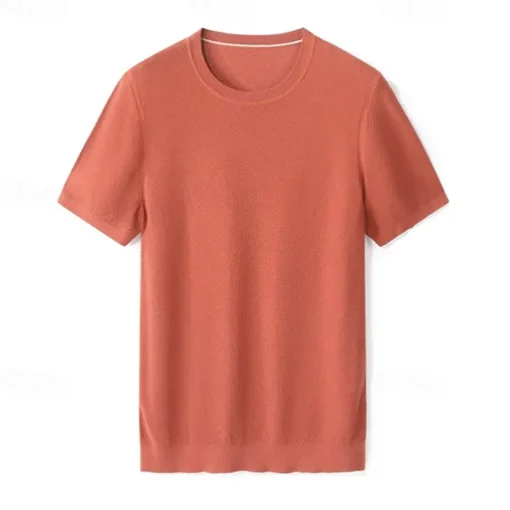 Male Silk Cotton Lyocell Blend T-Shirt Short Sleeve Crew Neck Summer Plain Jacquard Elegant Classic Crewneck Minimalist Vacation Home Cotton Black Blue Navy Blue Top Tee for Men
