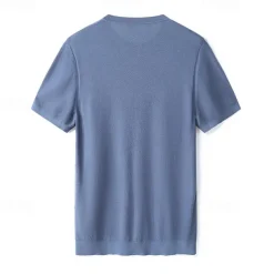 Male Silk Cotton Lyocell Blend T-Shirt Short Sleeve Crew Neck Summer Plain Jacquard Elegant Classic Crewneck Minimalist Vacation Home Cotton Black Blue Navy Blue Top Tee for Men