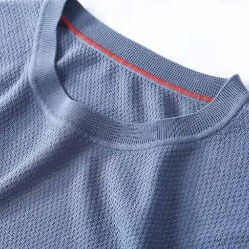 Male Silk Cotton Lyocell Blend T-Shirt Short Sleeve Crew Neck Summer Plain Jacquard Elegant Classic Crewneck Minimalist Vacation Home Cotton Black Blue Navy Blue Top Tee for Men