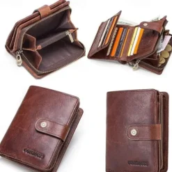 Man Purse Genuine Leather RFID Vintage Wallet Men with Coin Pocket Short Wallets Small Zipper Walet with Card Holders