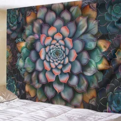 Mandala Bohemian Succulents Hanging Tapestry Wall Art Large Tapestry Mural Decor Photograph Backdrop Blanket Curtain Home Bedroom Living Room Decoration