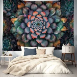 Mandala Bohemian Succulents Hanging Tapestry Wall Art Large Tapestry Mural Decor Photograph Backdrop Blanket Curtain Home Bedroom Living Room Decoration