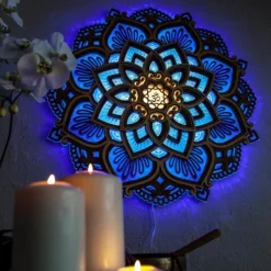 Mandala Night Light Wooden Decorative Lamp Yoga Room LED Night Light Multilayered Laser Cut Carved Light Wall Decor for Home Living Room Bedroom Ornament 1PC