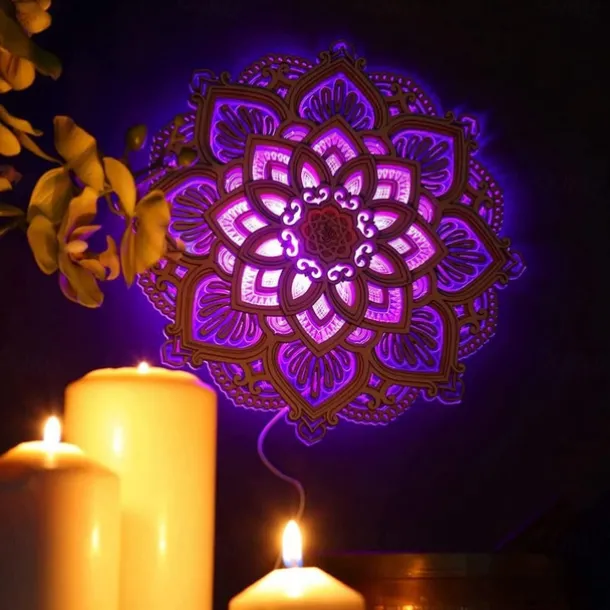 Mandala Night Light Wooden Decorative Lamp Yoga Room LED Night Light Multilayered Laser Cut Carved Light Wall Decor for Home Living Room Bedroom Ornament 1PC