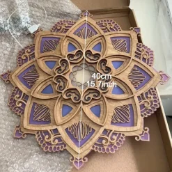 Mandala Night Light Wooden Decorative Lamp Yoga Room LED Night Light Multilayered Laser Cut Carved Light Wall Decor for Home Living Room Bedroom Ornament 1PC