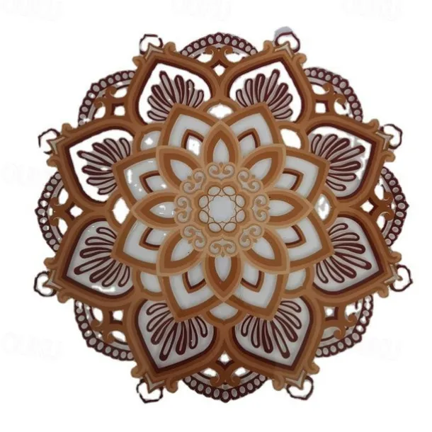 Mandala Night Light Wooden Decorative Lamp Yoga Room LED Night Light Multilayered Laser Cut Carved Light Wall Decor for Home Living Room Bedroom Ornament 1PC