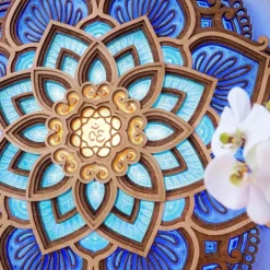 Mandala Night Light Wooden Decorative Lamp Yoga Room LED Night Light Multilayered Laser Cut Carved Light Wall Decor for Home Living Room Bedroom Ornament 1PC