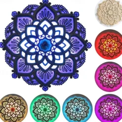 Mandala Night Light Wooden Decorative Lamp Yoga Room LED Night Light Multilayered Laser Cut Carved Light Wall Decor for Home Living Room Bedroom Ornament 1PC