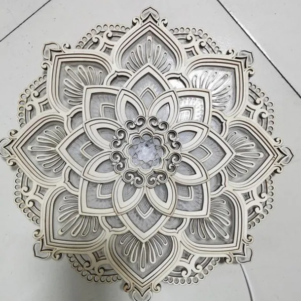 Mandala Night Light Wooden Decorative Lamp Yoga Room LED Night Light Multilayered Laser Cut Carved Light Wall Decor for Home Living Room Bedroom Ornament 1PC
