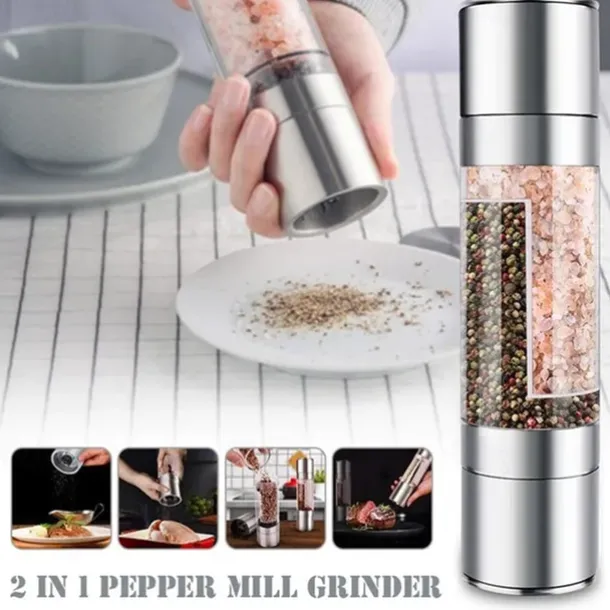 Manual Salt Pepper Grinder,Mill Sleek Stainless Steel with Adjustable Ceramic Grinding Mechanism,2 in 1 Spice Mills Grinder Pepper Shakers