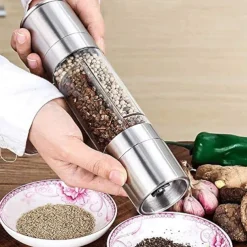 Manual Salt Pepper Grinder,Mill Sleek Stainless Steel with Adjustable Ceramic Grinding Mechanism,2 in 1 Spice Mills Grinder Pepper Shakers