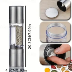Manual Salt Pepper Grinder,Mill Sleek Stainless Steel with Adjustable Ceramic Grinding Mechanism,2 in 1 Spice Mills Grinder Pepper Shakers