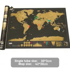 Map World Edition Large Black Gold Style Scratchable Travel Map Hanging Picture Luxury World Map Designed for Travelers