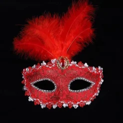 Masquerade Feather Mask Half Face Mask Ladies Decoration Carnival Festival Mask Masquerade Party Mask Venetian Eye Masks for Carnival Prom Ball Fancy Dress Party Supplies