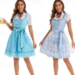 Masquerade Oktoberfest Dress Cosplay Costume Trachtenkleider Maid Dresses German Munich Wiesn Women's Halloween Dress Traditional Style Cloth Shirt Dress Apron