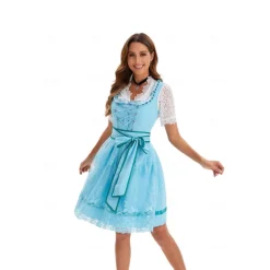 Masquerade Oktoberfest Dress Cosplay Costume Trachtenkleider Maid Dresses German Munich Wiesn Women's Halloween Dress Traditional Style Cloth Shirt Dress Apron